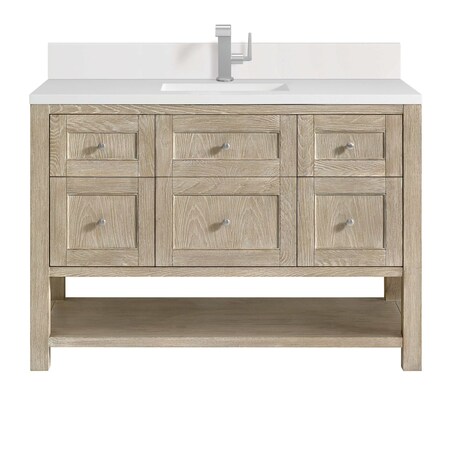 James Martin Vanities 48'' Single Vanity, Whitewashed Oak w/ Single Hole 3CM White Zeus Quartz Top & Backsplash 330-V48-WWO-1WZ